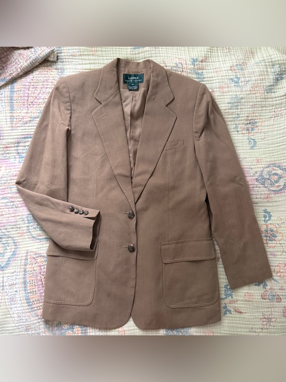 Vintage Lauren Ralph Lauren Herringbone Taupe Equestrian Wool Blend Blazer 12